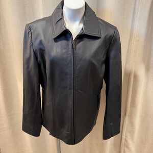 Worthington‎ Black Leather Jacket Full Zip Collared Outerwear Women's Large